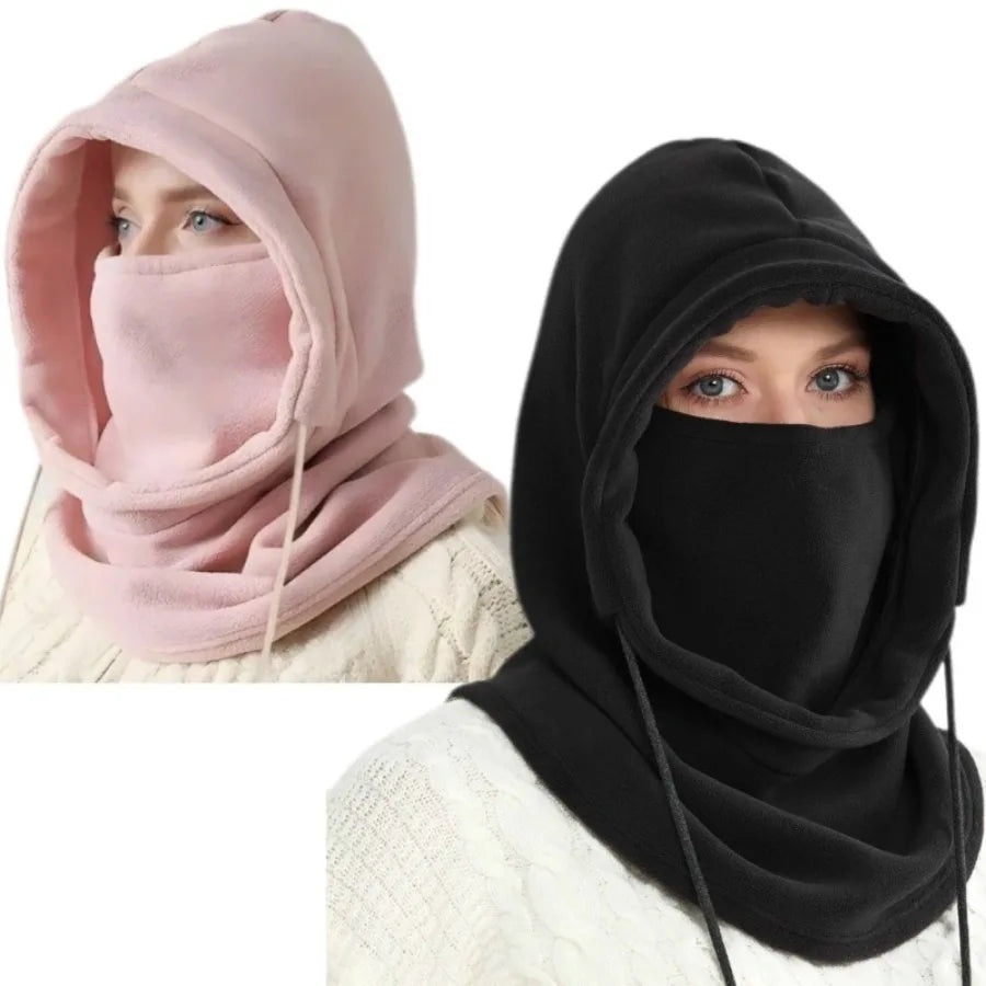 Windproof Winter Balaclava - Hooded Scarf & Hat Combo for Skiing/Cycling (Pink/Gray)