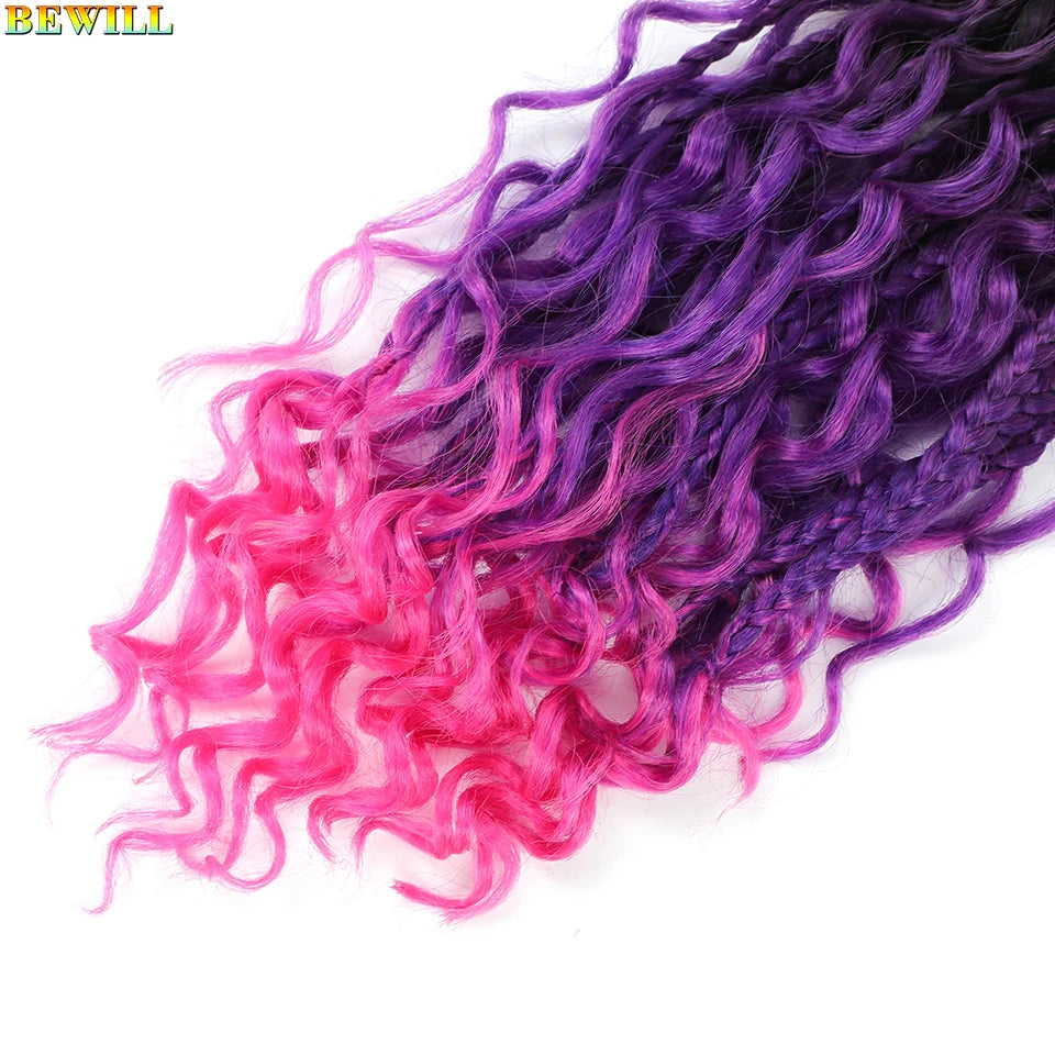 18" Long Boho Braids Extensions Goddess Box Braids Crochet Hair Black Purple Pink Synthetic Braiding Hair Bohemian Hippie Braids