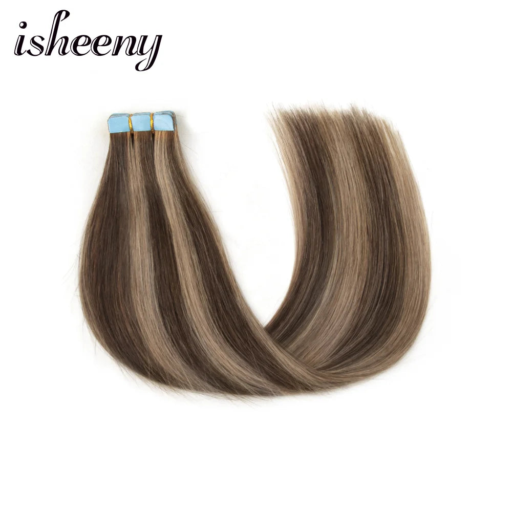12-24'' Invisible Mini Tape in Human Hair Extensions Invisible Adhesive Seamless Tape in Hair Machine Remy Natural Straight Hair