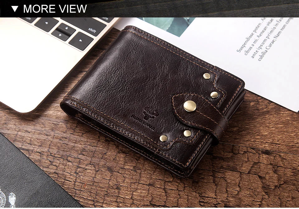 HUMERPAUL Lujosa cartera de cuero 100 % genuino para hombre, delgada, minimalista, duradera, con monedero, bolsillo para monedas, bloqueo de tarjetas de crédito.