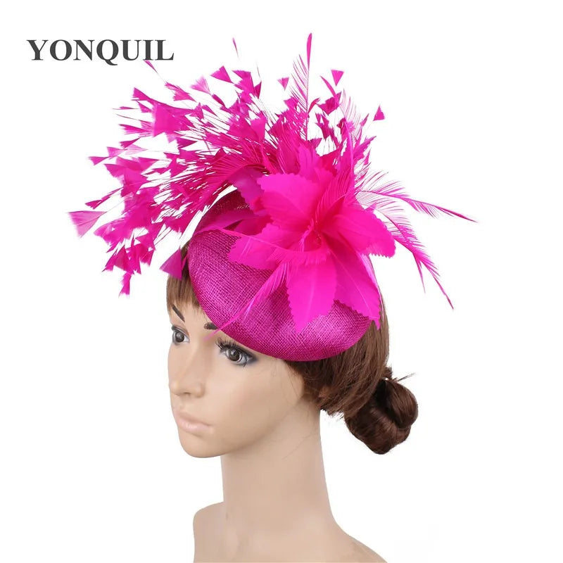 Fashion Feathers Hats Sinamay Fascinators Chapeau Elegant Women Hair Fedora Accessory Ladies Party Tea Race Headwear With Clips