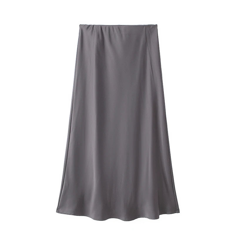 Willshela Falda de satén negra para mujer, falda larga elegante de cintura alta para mujer, falda midi de moda de verano, faldas de oficina para mujer
