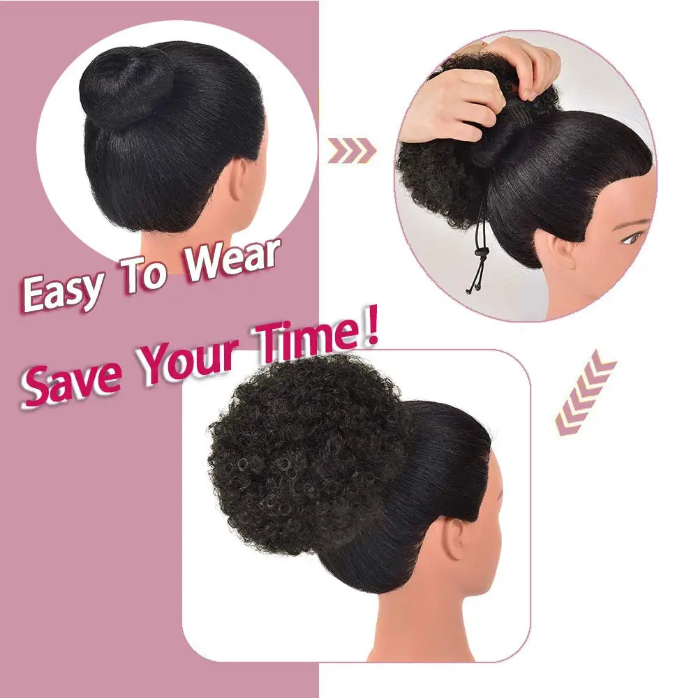 Synthetic 6inch Afro Puff Drawstring Ponytail Hair Accessories Kinky Curly Soft Fried Head Elastic Hair Rope Buns for Kids Woman