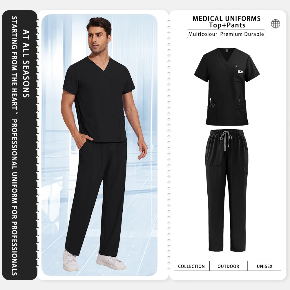 Sykehusarbeidsklær Medisinske uniformer V-hals Lege-sykepleier arbeidsklær Kirurgi-skrubbsett Tannlege-apotek-arbeidsklær Kortermet drakt