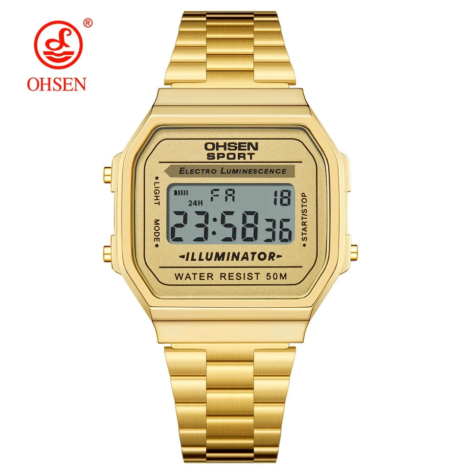 Relojes digitales para mujer de lujo dorados para mujer, deportivos, reloj de acero inoxidable, reloj electrónico, despertadores, regalos