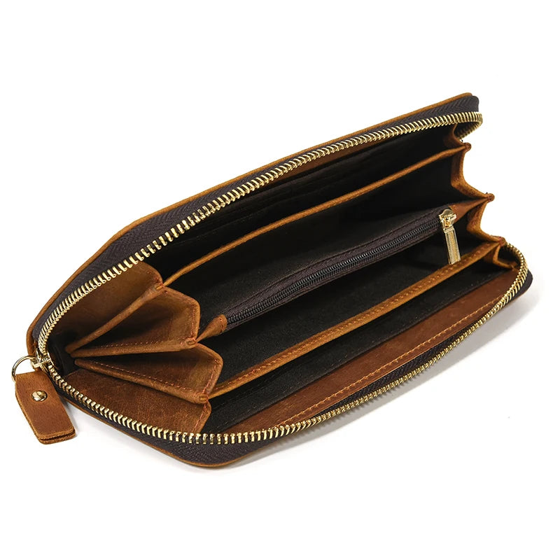 Billetera de lujo para hombre, cartera de mano de cuero genuino, monedero largo grabado en relieve, carteras de hombre de cuero grueso, carteras de mano de cuero para dinero