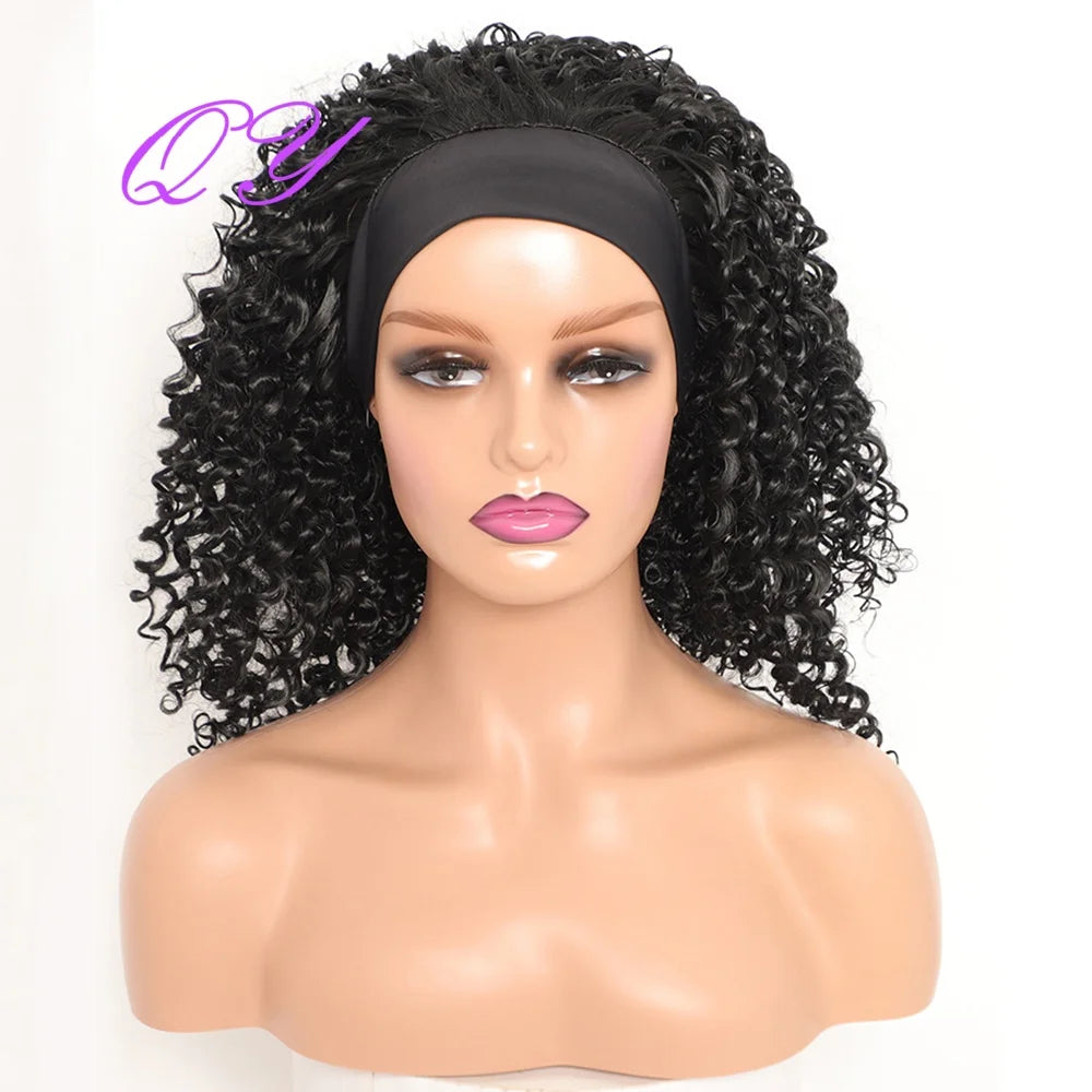 Perruque Bandeau Synthétique Afro Crépus Bouclés Couleur Noir Naturel Perruque Turban Pour Femmes Utilisation Quotidienne Ou Fête