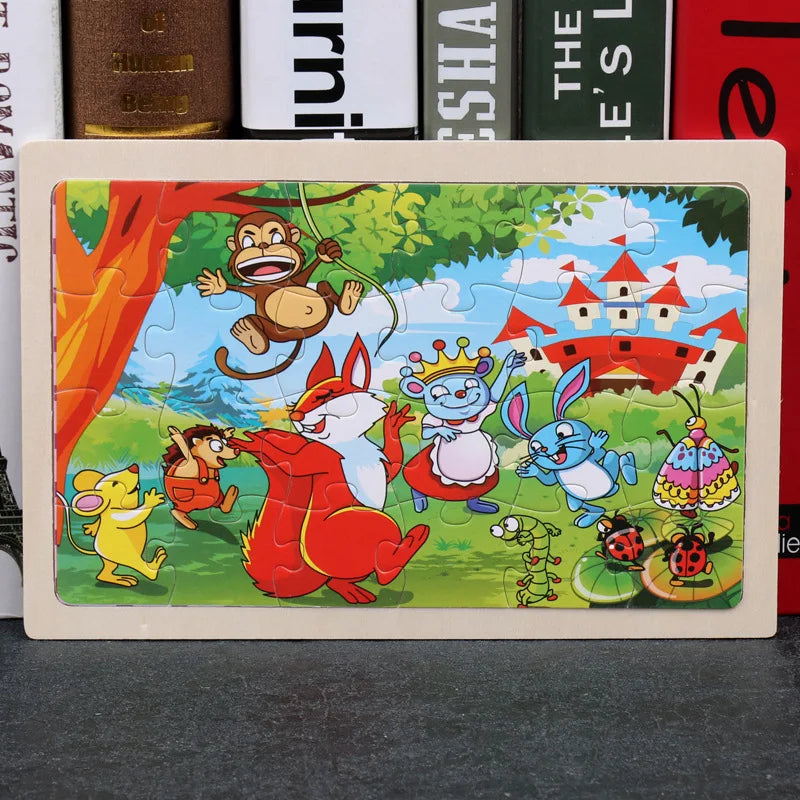 Rompecabezas de madera de 24 piezas para niños, diseño de animales de dibujos animados, juguete educativo temprano de madera para niños, regalo