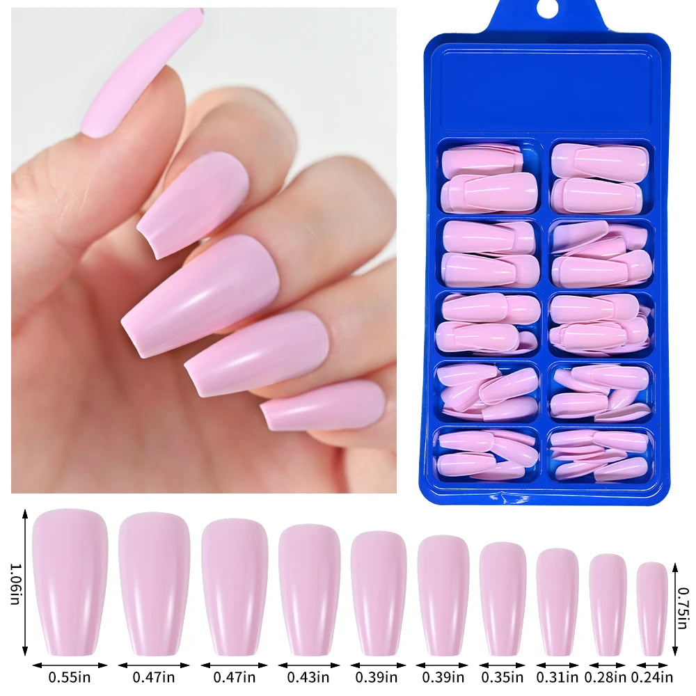 150/100/24Pcs Pink Matte French Press On Nail Tips Soft Full Cover Fake Nails Oval Almond False Nails Natural Extension Manicure