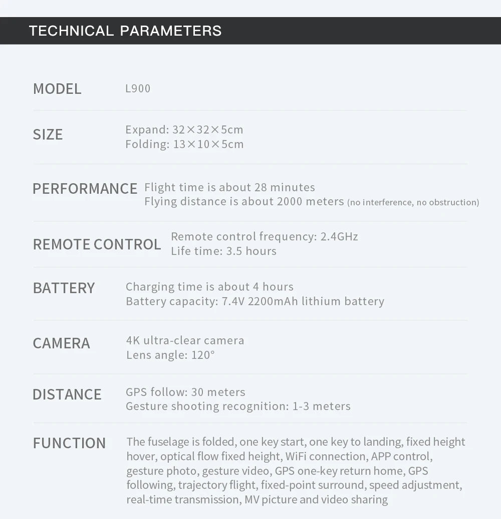 Dron L900 Pro 4K Profesional 5G GPS HD Doble Cámara Fotografía Plegable Sin Escobillas Quadcopter Distancia RC 1.2KM Drones Juguetes
