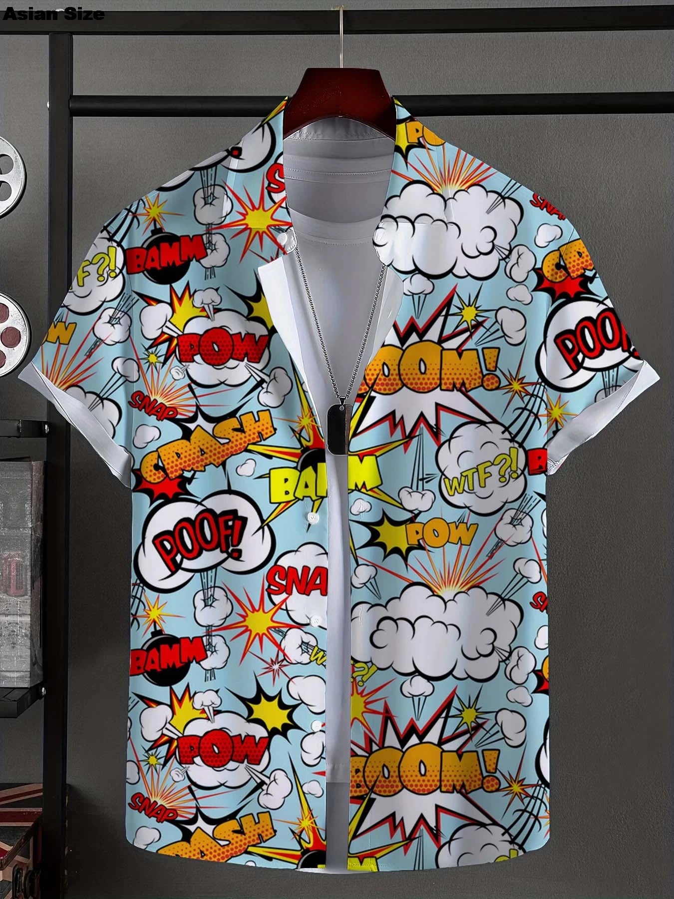 Camisa de hombre a la moda con gráficos novedosos, camisa abotonada, informal, unisex, nueva, de vacaciones, con solapa, manga corta, arte de grafiti