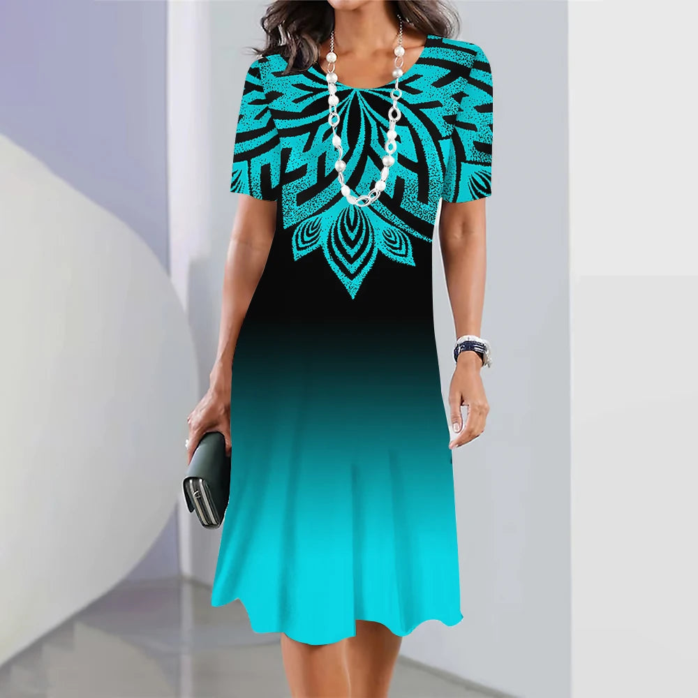 Women’s Striped Dress – Elegant Casual Short-Sleeve O-Neck Design