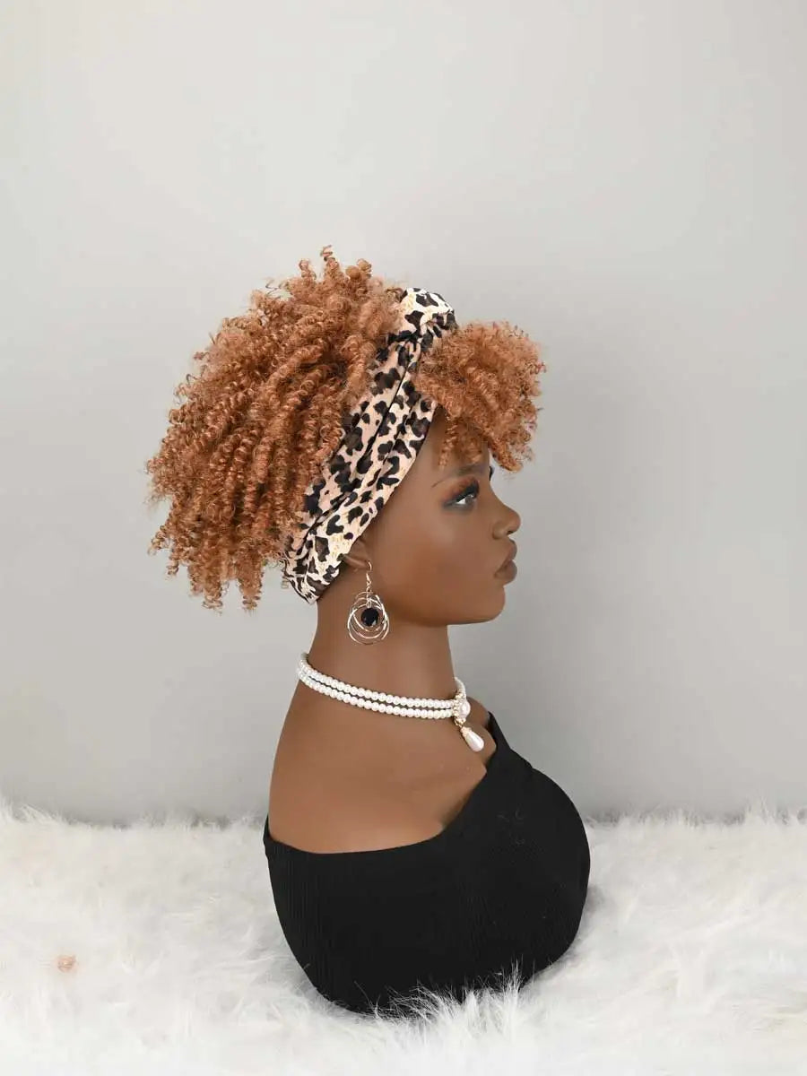Headband Wigs For Women Afro Kinky Curly Wig With Synthetic Short Hair Wigs With Headband Attached Headwrap Wigs