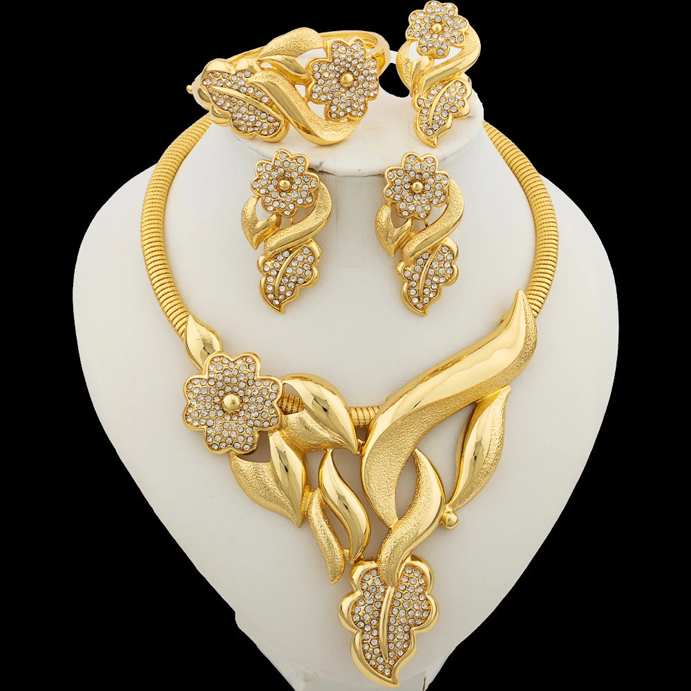 Luxury Flower Jewelry Set – 18K Gold Color Elegance for Brides & Special Occasions