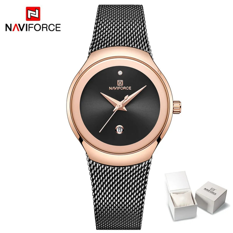 NAVIFORCE 2024 Relojes de mujer Lujo Oro Rosa Ultra Fino Reloj de Señora Lujo Impermeable Reloj de Pulsera de Cuarzo Mujer Reloj Femenino