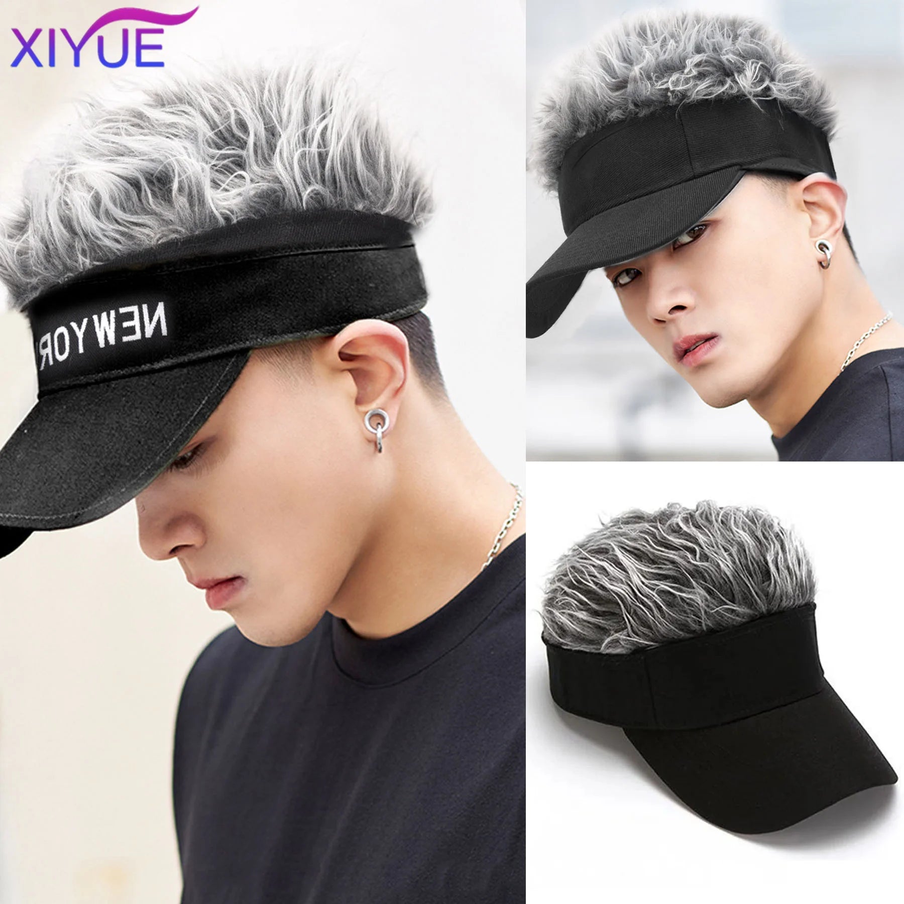XIYUE Synthetic Fashion Wig Hat Curved Brim Easy to Wear Comfortable Male Fake Hair Cap for Going Out