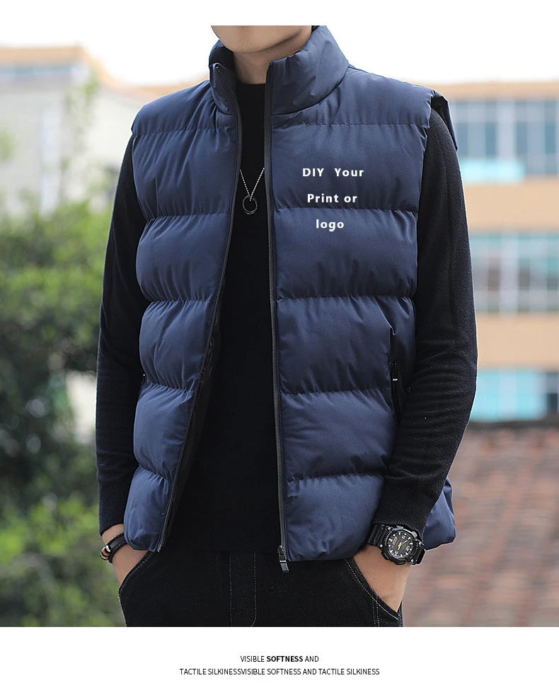 Chaqueta de invierno cálida para hombre, abrigos para hombre, chaleco de plumón con cuello alto grueso, chaquetas de gran tamaño, chaleco acolchado sin mangas con cremallera