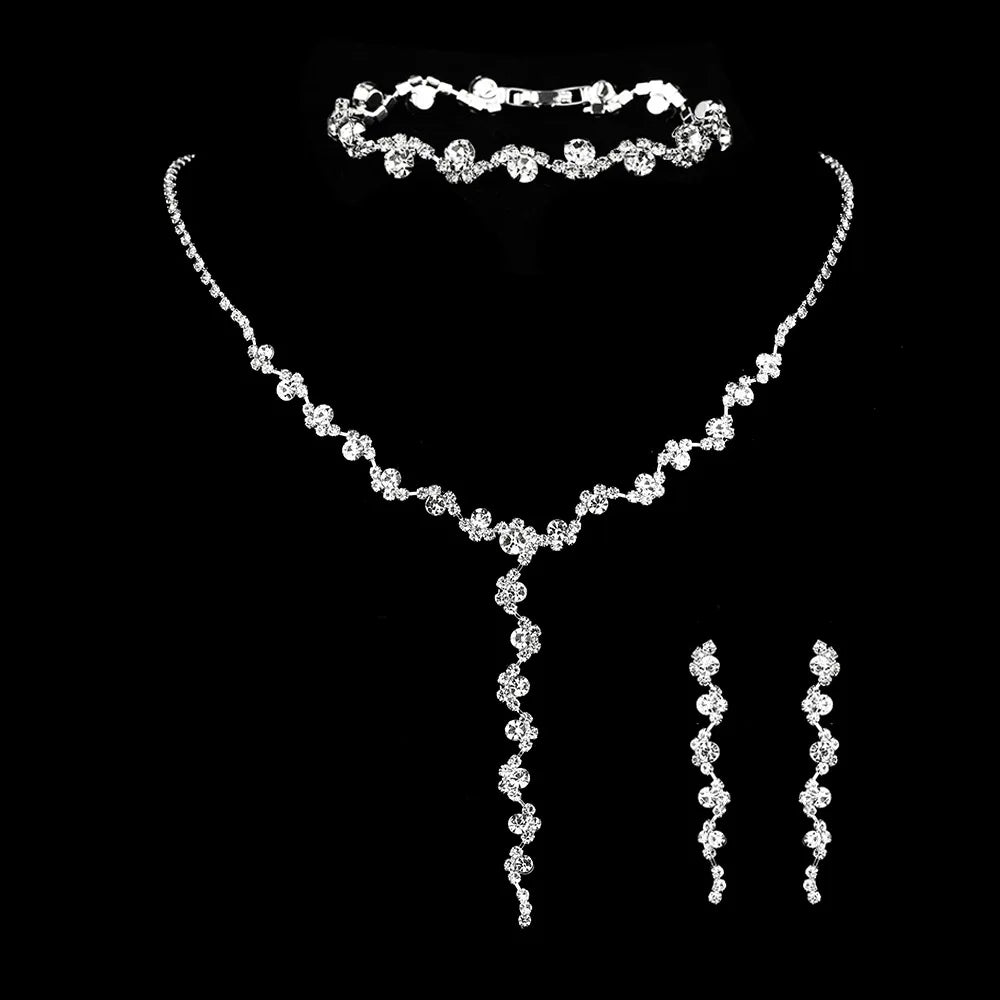 Conjunto de 4 piezas de joyería de moda europea y americana para mujer, collar con diamantes de imitación, pulsera, pendientes, accesorios para vestido de novia