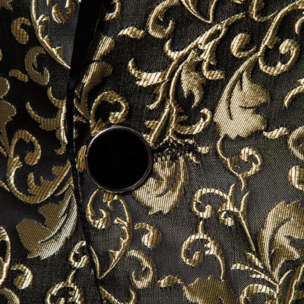 Chaqueta de hombre de lujo con jacquard, un botón, corte ajustado, cuello vuelto, de alta calidad, para bodas y banquetes