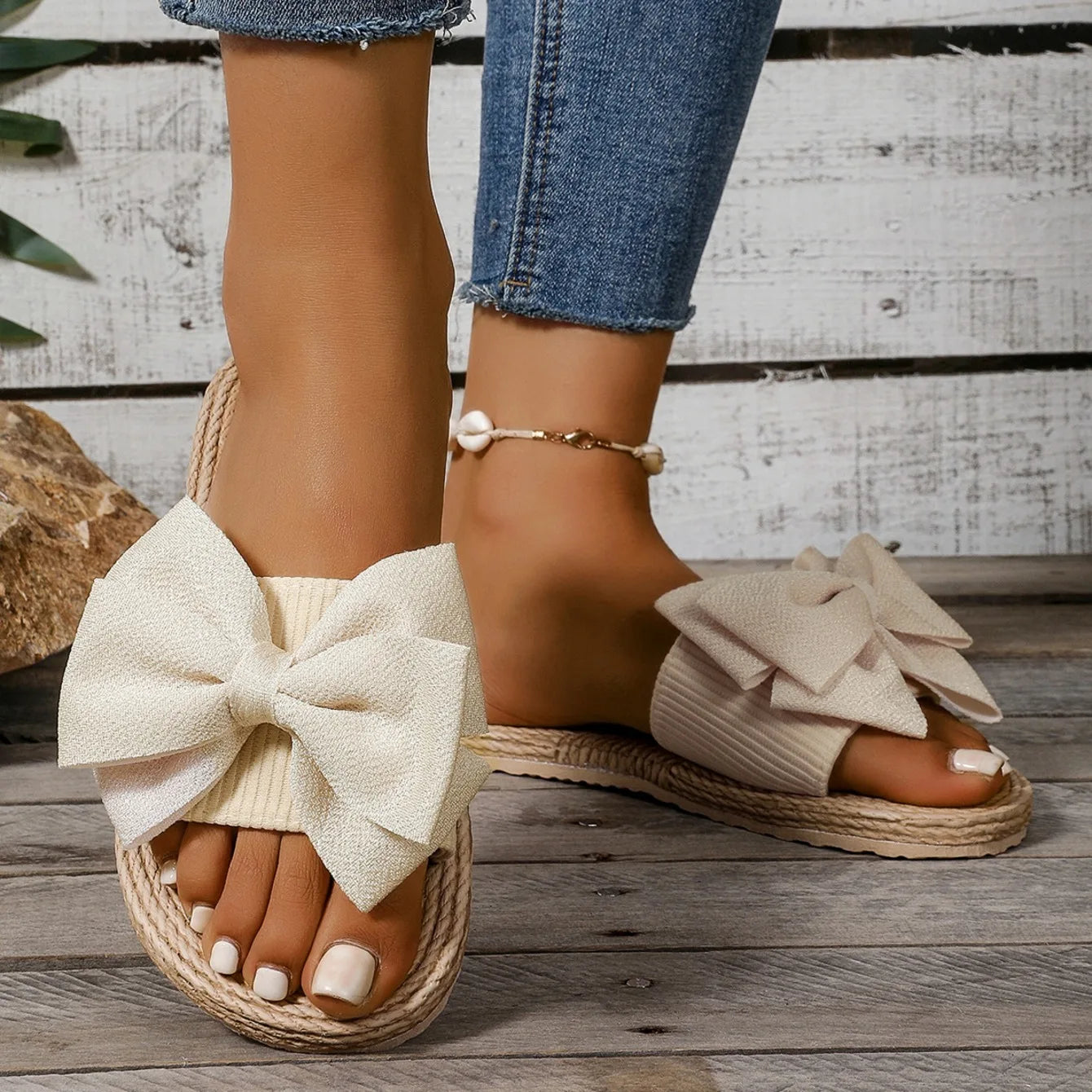 Zapatillas de mujer con lazo a la moda, sandalias antideslizantes, resistentes al desgaste, zapatos cómodos, suela blanda, tacón plano, pantuflas para mujer