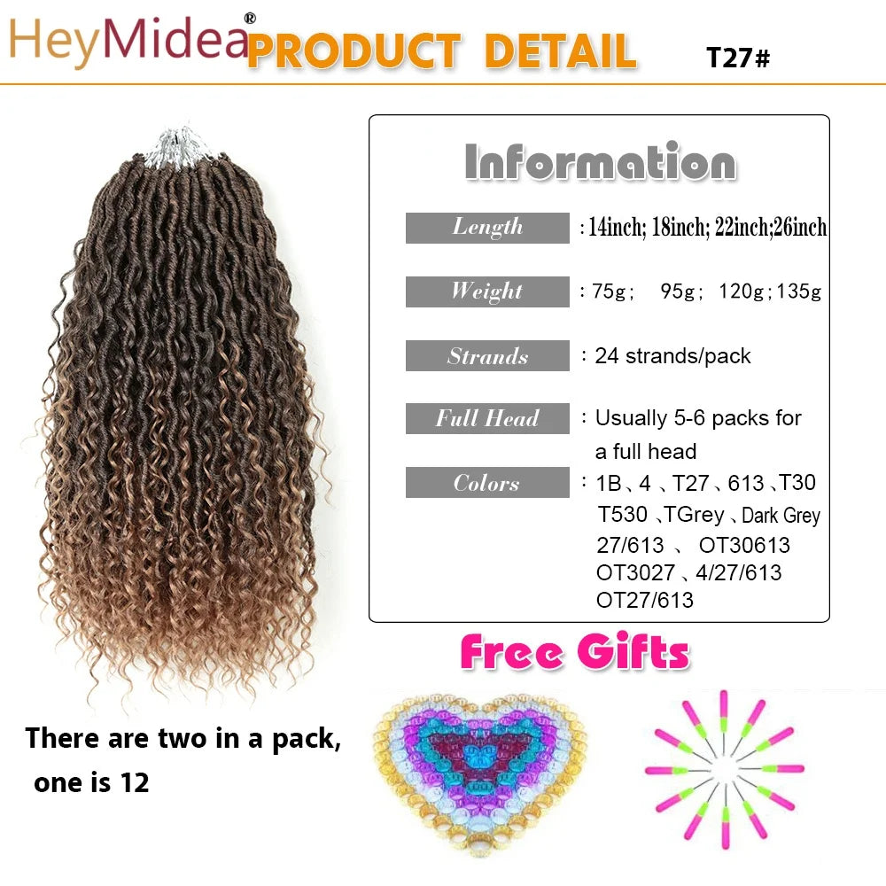 Synthetic Goddess Locs Crochet Hair Braids Curly Faux Locs Braiding Hair Extensions Wig For Women Black Hippie Boho Style