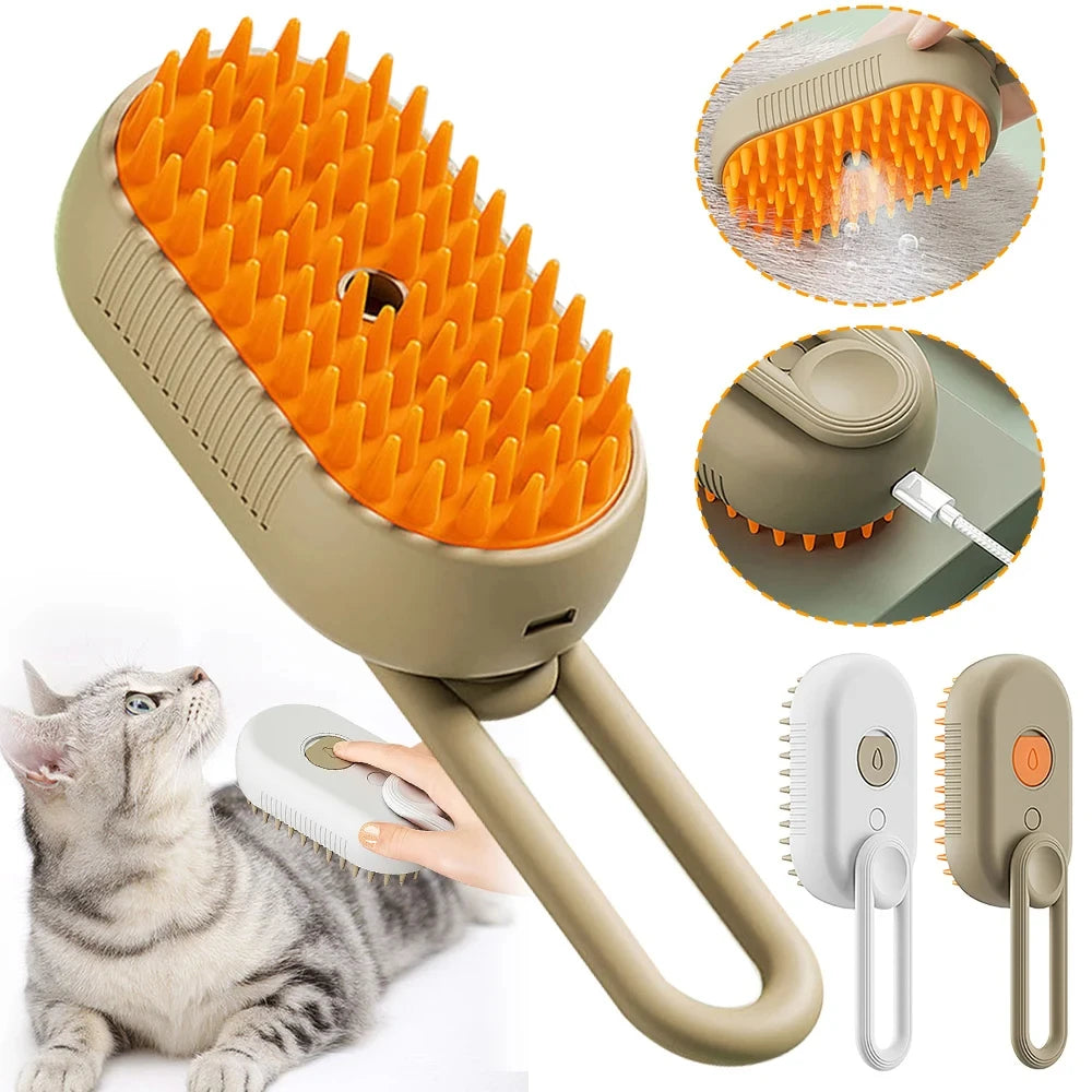 3-in-1 Steam Cat Brush – Clean, Detangle & Massage