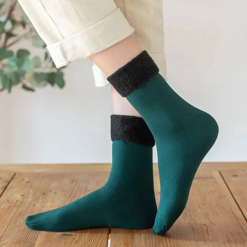 Harajuku Autumn Winter Warm Solid Women Sock Wool Thicken Thermal Socks Black Skin Seamless Snow Hosiery Velvet Home Floor Socks