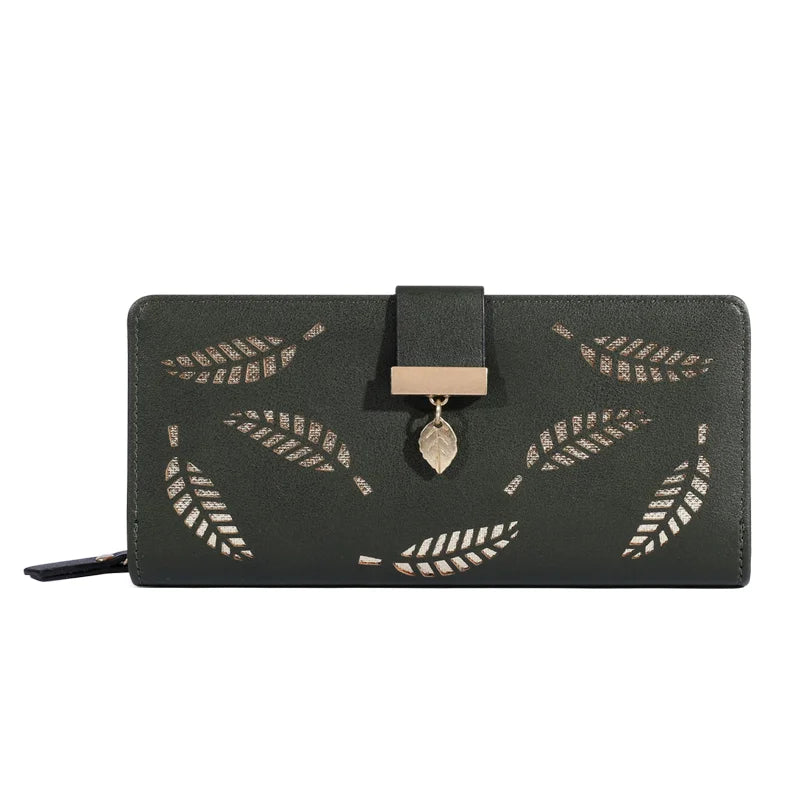 PU Leather Long Wallet (Hollow Leaf)