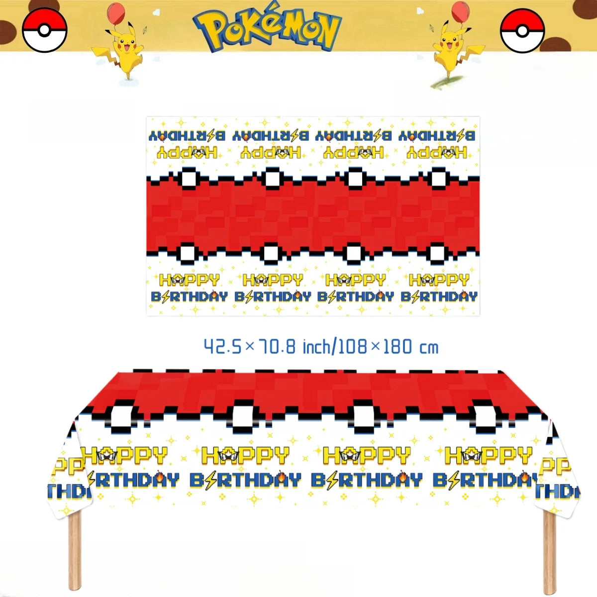 Mantel de Pokémon, decoración de fiesta de cumpleaños de Pikachu, mantel desechable, cubierta de mesa, baby shower, regalo de juguete para niños, suministros para fiestas