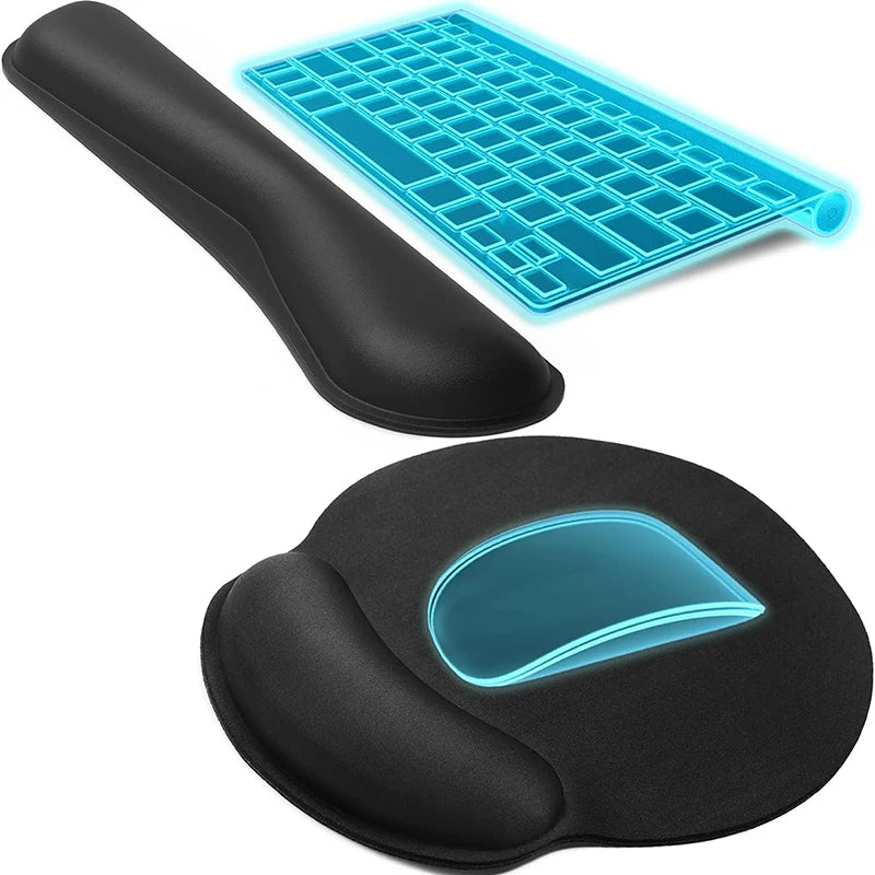 Håndleddsstøtte, mus og tastaturmatte med sklisikker base, håndleddsstøtte, ergonomisk musematte for kontorbruk, bærbar PC, spill-PC