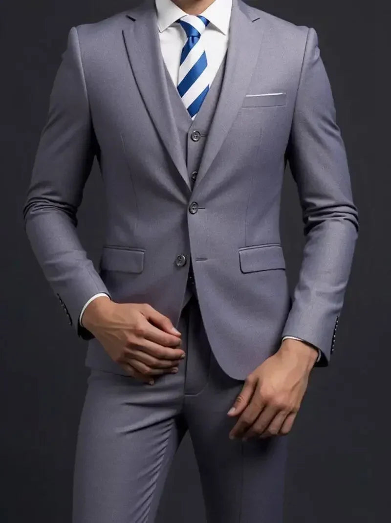 Traje (blazer + chaleco + pantalón) de hombre, elegante, de negocios, estilo británico, color liso, para banquete, anfitrión o boda, informal