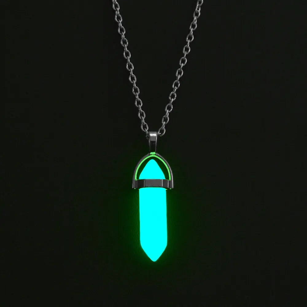 Juego de 2 unidades de collares magnéticos con colgante de corazón y columna hexagonal luminosa, de piedra natural, con colgante geométrico, para parejas, regalos de joyería