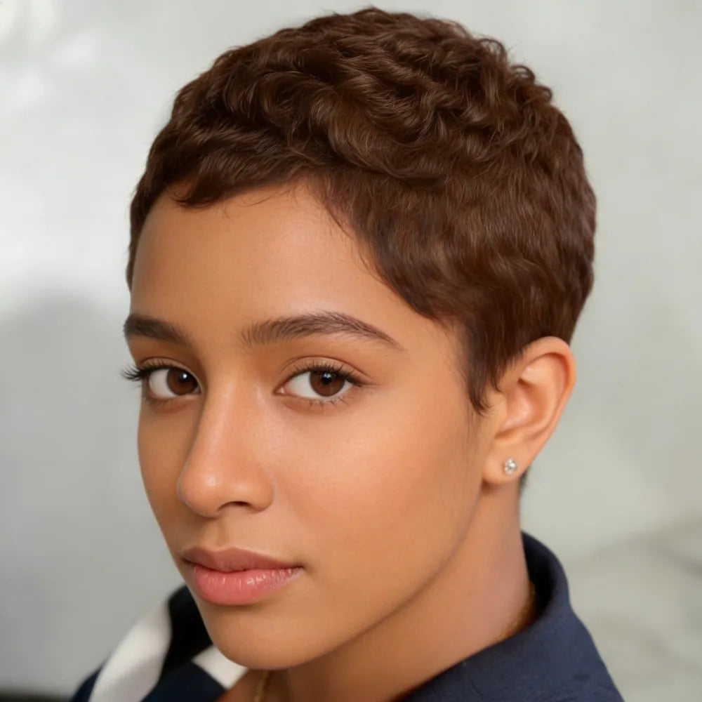blonde brown black burgundy color for women daily party use wig pixie cut machine made short straight layered human hair wi