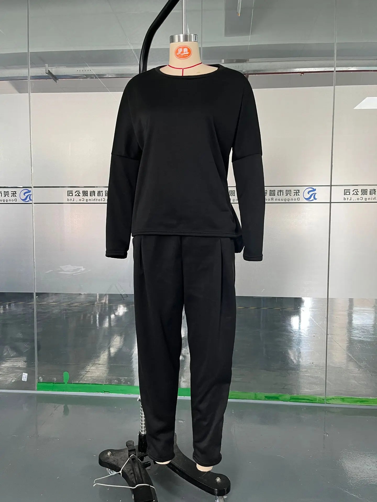 Conjuntos de dos piezas de pantalón para mujer, tops lisos de manga larga, cuello redondo, casual, pantalones largos de cintura media, bolsillos, elegante regular