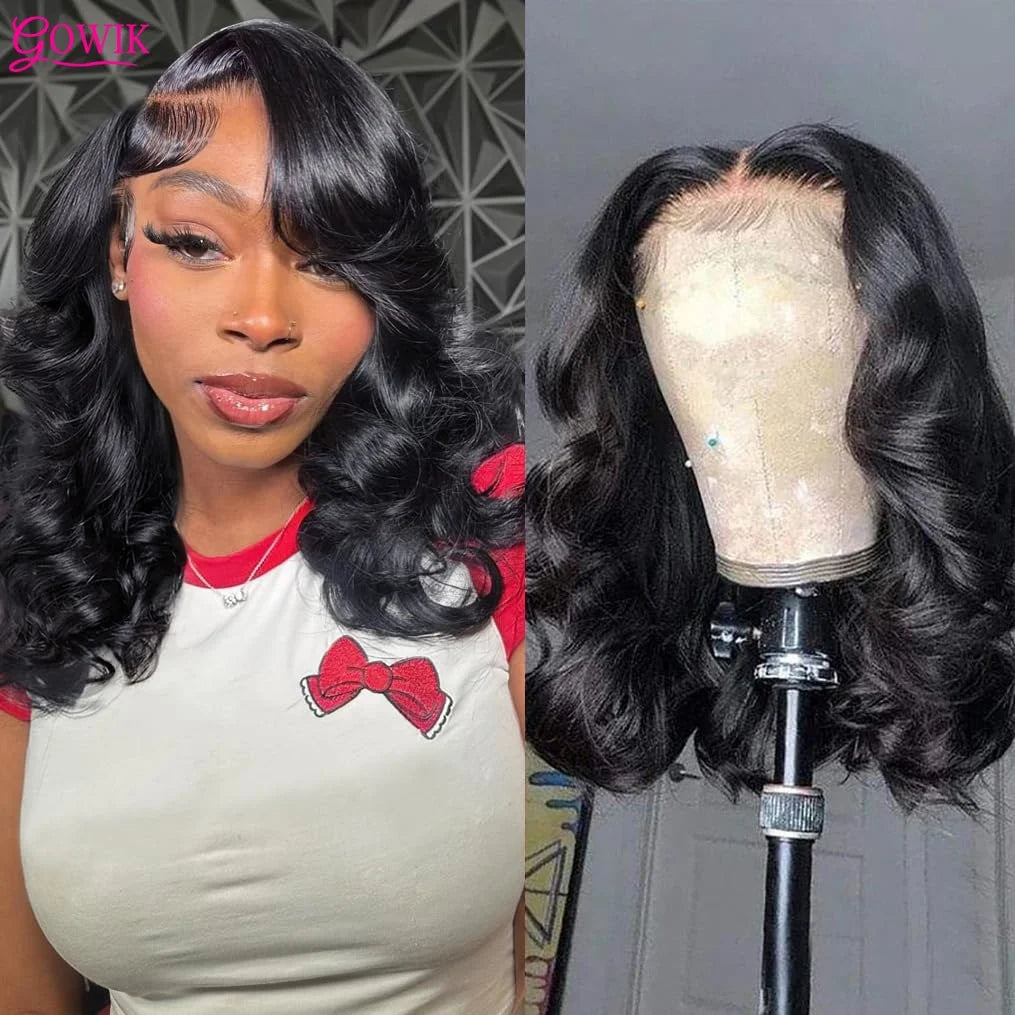 Peluca Bob de cabello humano, peluca frontal de encaje HD 13x6, cabello humano, pelucas de ondas corporales, 180 % de densidad, pre-arrancada, sin pegamento, pelucas Bob para mujeres, natural