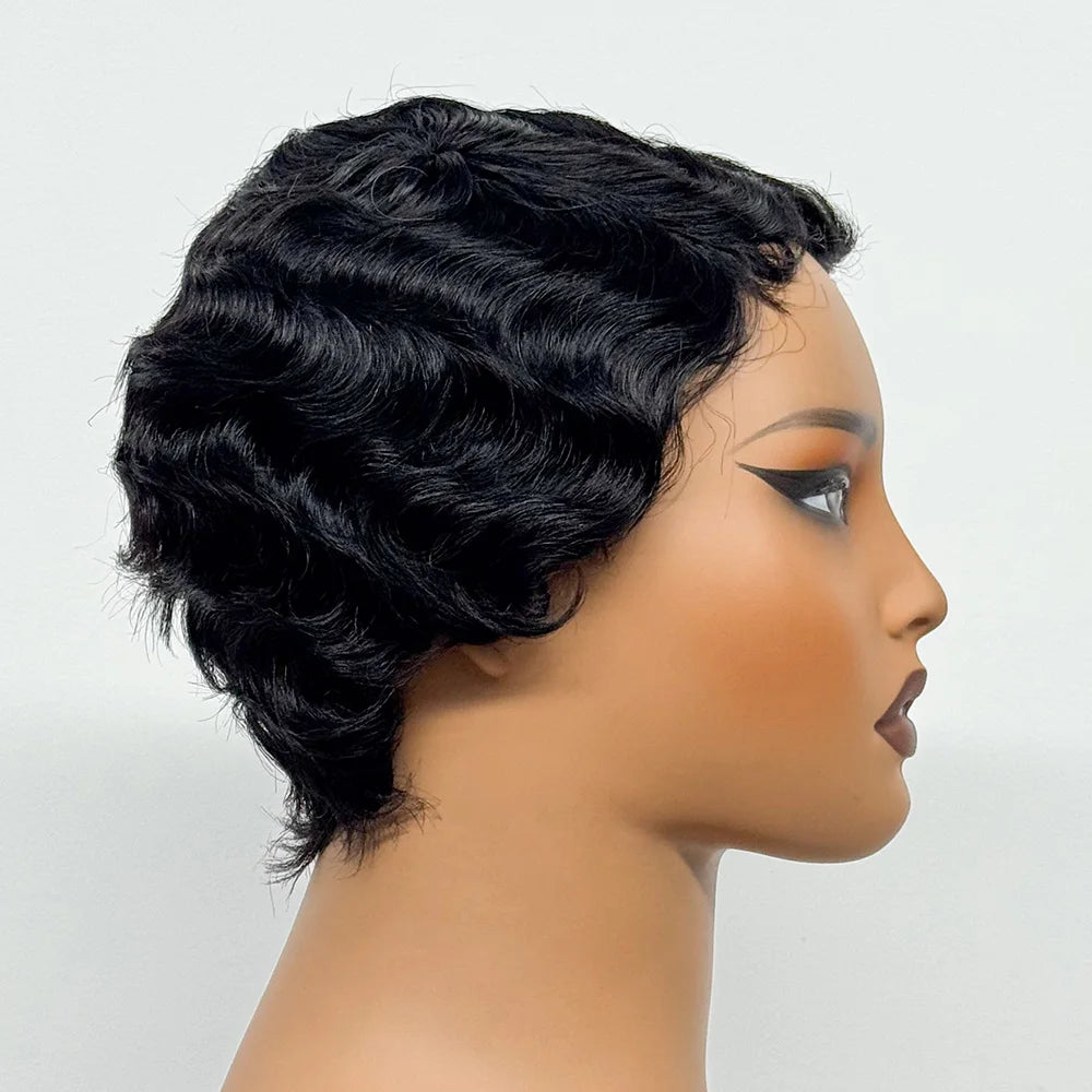 Full Machine Made Wigs Pixie Cut Short Bob Loose Wave Human Hair Wigs Curly Wave Bob Glueless Wigs Remy Hair for Black Women