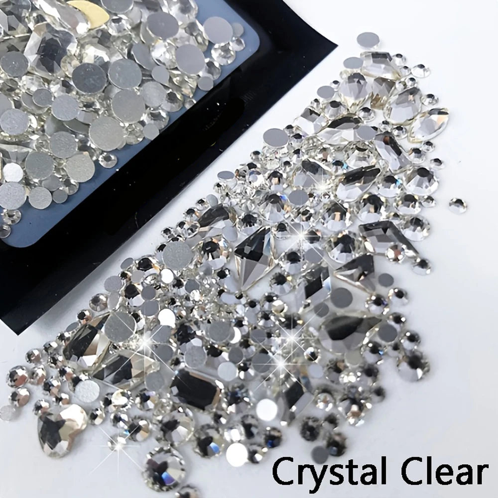 180 Uds. diamantes de imitación de cristal AB de espalda plana, gemas de diamantes de formas múltiples, piedras de cristal azul púrpura para decoración de uñas DIY