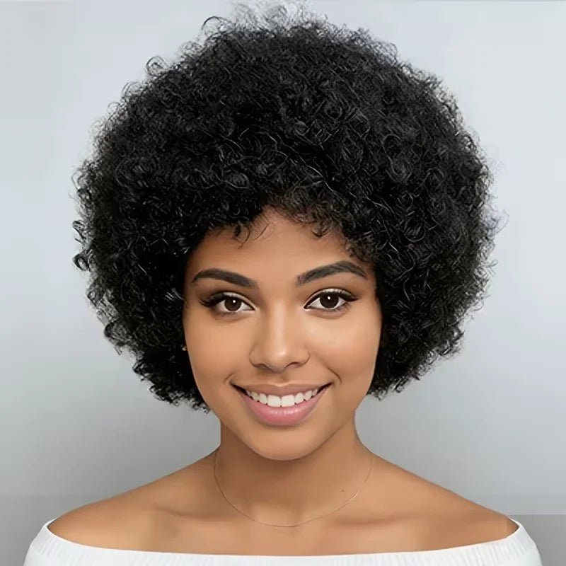 Short Afro Curly Human Hair Wigs for Women Afro Kinky Curly Full Machine Made
