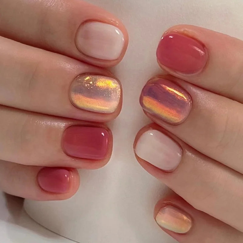 24 Uds uñas postizas de degradado blanco, cortas, cuadradas, bailarina, sencillas, de presión, usables, de color nude, puntas de manicura de cubierta completa
