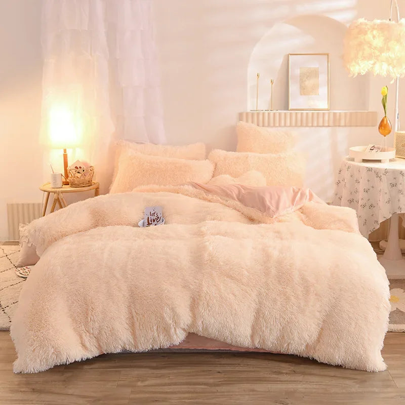 Juego de funda nórdica de felpa de lujo de 3/4 piezas – Ropa de cama cómoda y suave, perfecta para el confort del dormitorio, ideal para habitaciones de invitados y estética de dormitorios universitarios.