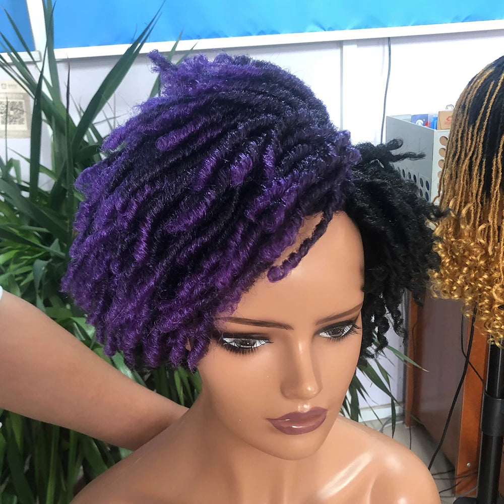 10Inches Braided Wigs Afro Bob Wig Synthetic DreadLock Wigs For Black Woman Short Curly Ends Cosplay Yun Rong Hair