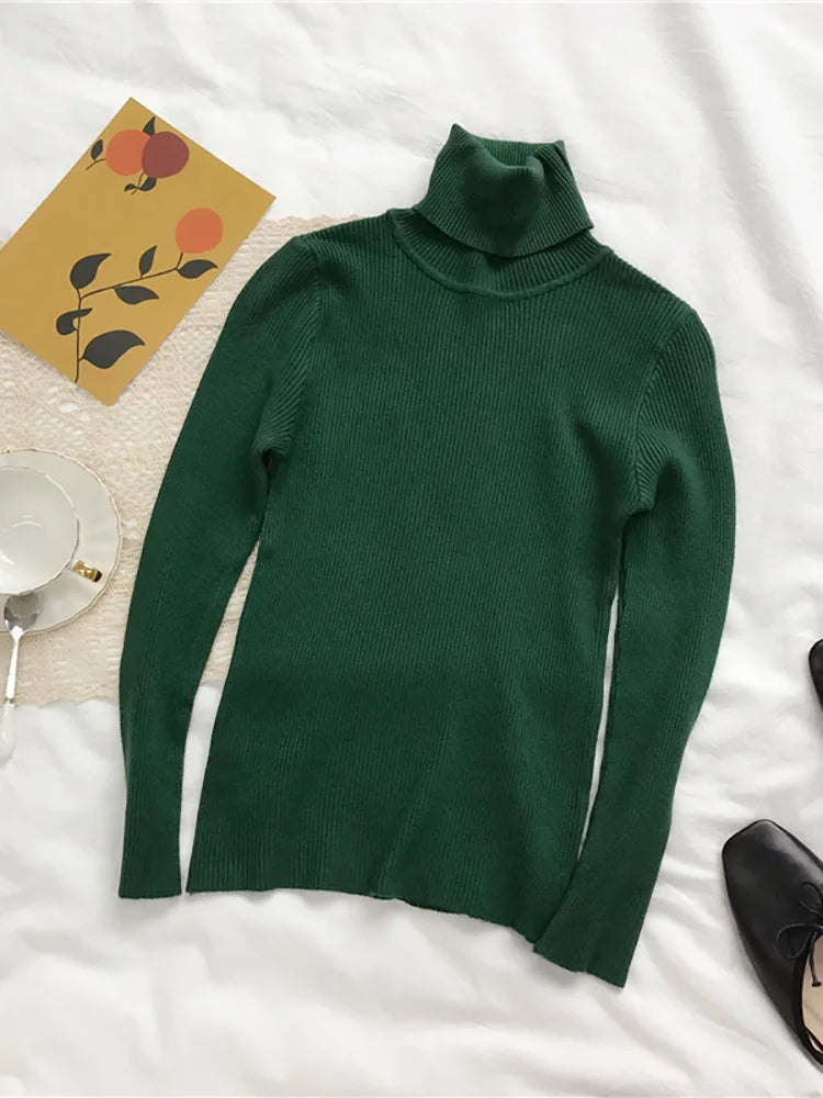 Jersey de cuello alto para mujer, blusa de otoño e invierno, jersey coreano ajustado para mujer, suéter de punto, jersey para mujer, invierno