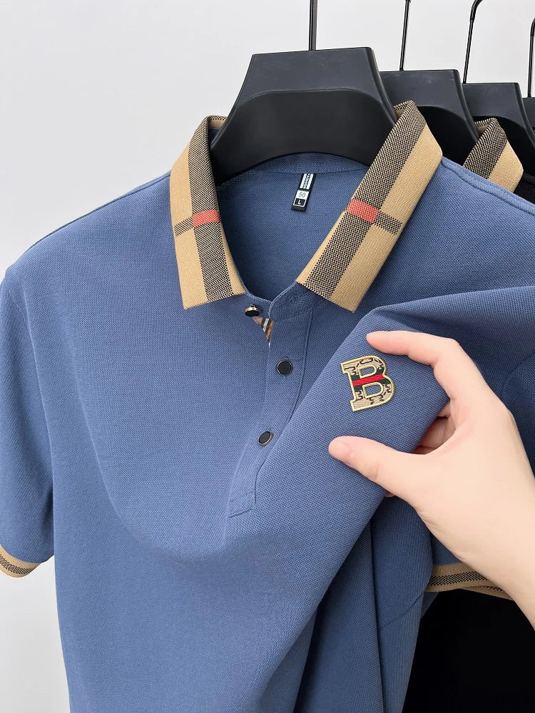 Polo de manga corta con logo de marca de lujo, camisa de polo de seda y algodón de alta gama, transpirable, para hombre, nueva colección de verano, camiseta Paul, ropa de hombre informal de moda.