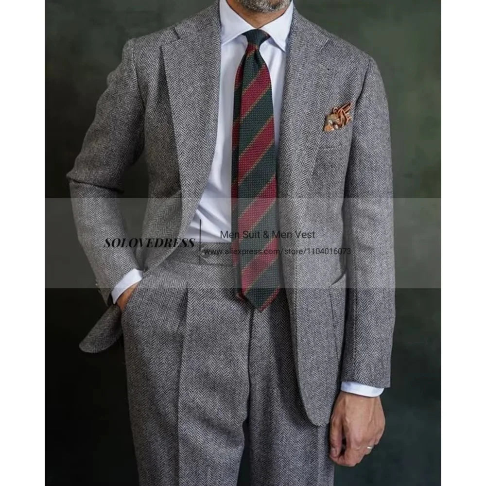 Men's Herringbone Suit Two Piece Suit Elegant Men's Suit Pants Set Casual Suit Men's Clothing Men's Pants Halloween Party Double