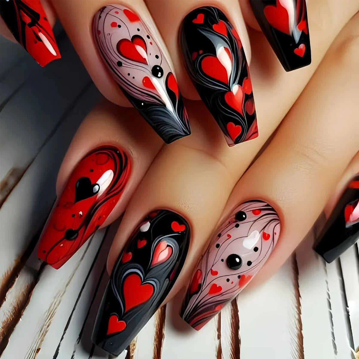 Uñas postizas Corazón y Rosa