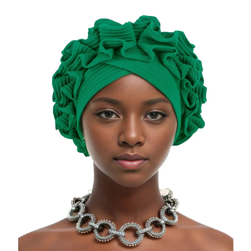 Ruffle Flower Women's Turban Cap Female Headscarf Bonnet African Headwraps Indian Hats Muslim Headwear Hat Turbante Mejur