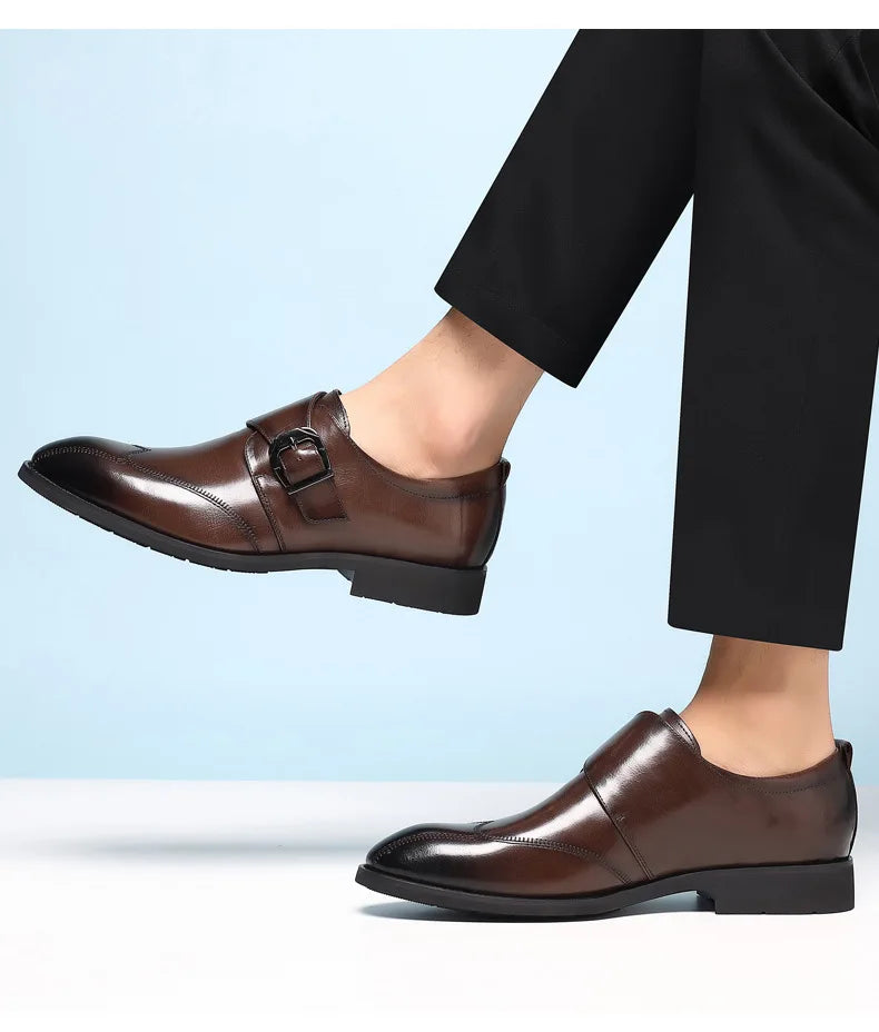 Zapatos de vestir de negocios para hombre con cierre, zapatos de cuero formales para hombre, calzado Oxford, mocasines Oxford de cuero de alta calidad para hombre