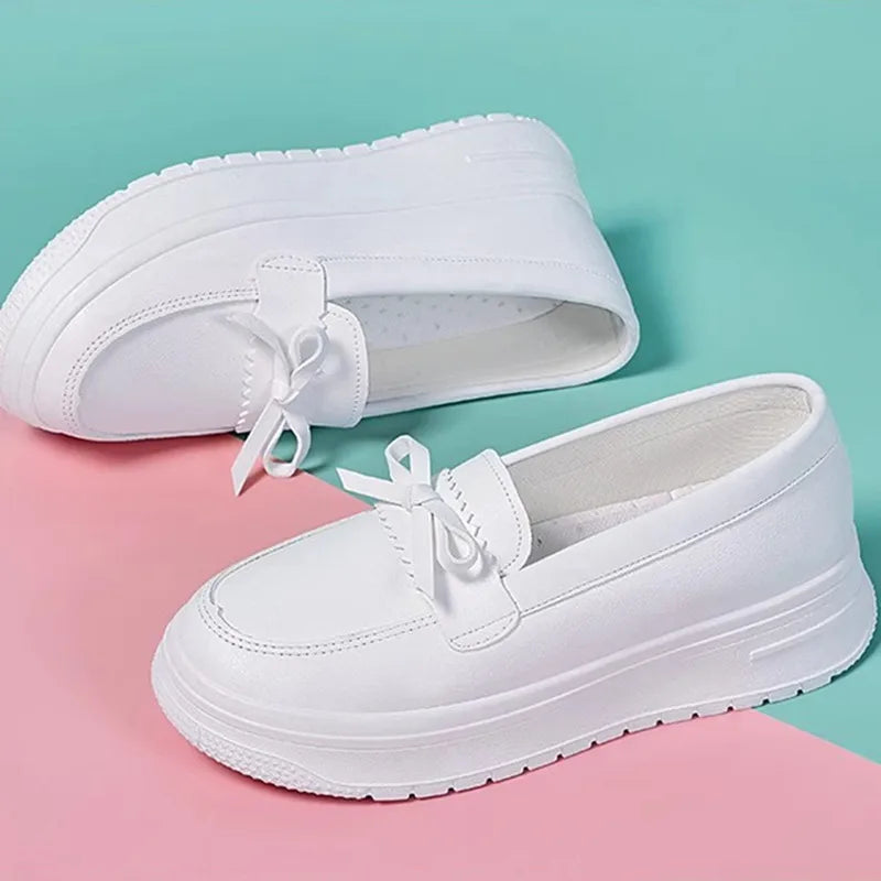 STRONGSHEN Zapatos de enfermera para mujer, suela suave cómoda, transpirables, antideslizantes, cuña, zapatos casuales blancos, zapatos de trabajo, Zapatos Mujer