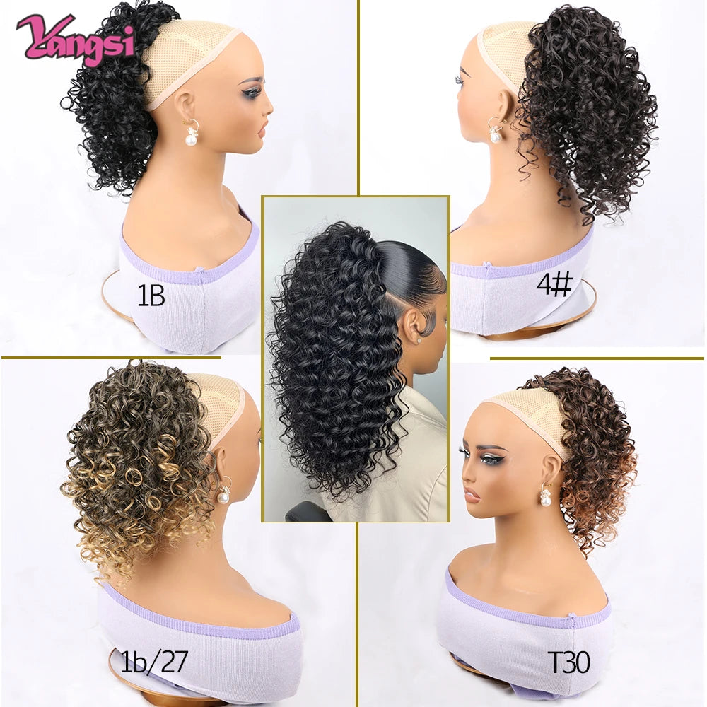 12“Short Ombre Afro Curly hair Style Puff Afro Kinky Curly 12 inch Drawstring Ponytail Synthetic Hair Extension for Black Women