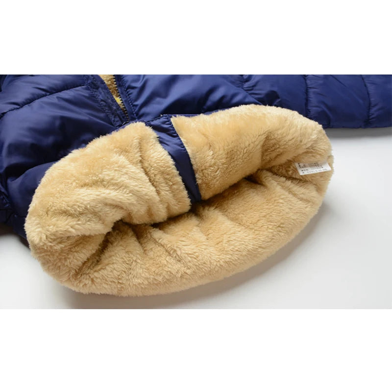 Chaqueta polar de invierno para bebés y niños, abrigos de dibujos animados para niños, chaquetas de plumón cálidas con capucha para otoño, ropa de abrigo cálida de felpa para niñas